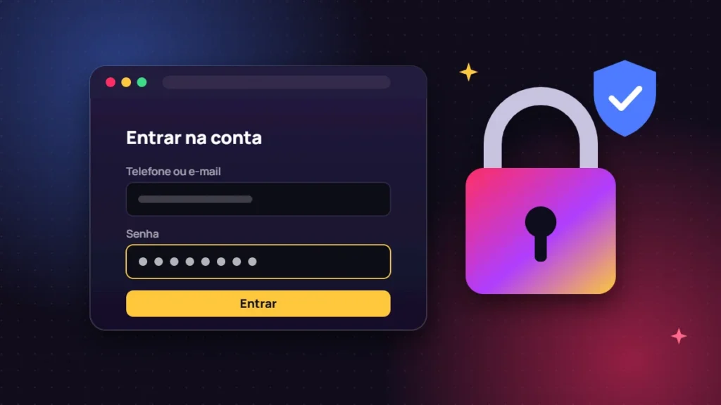 Formulário de login com cadeado e escudo de segurança
